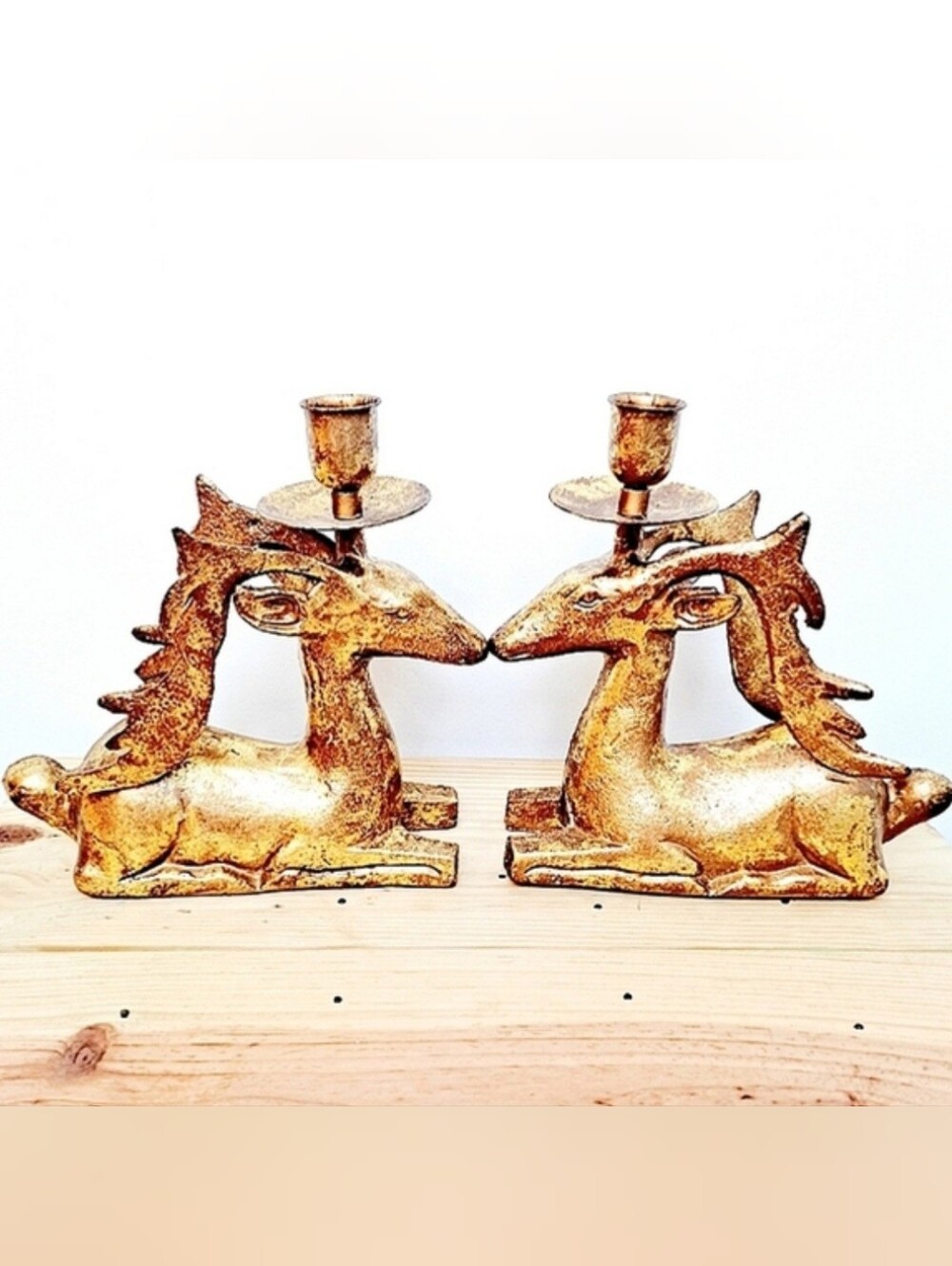 Vintage Brass Reindeer Stag Candle Holders | Matched Pair | 7” Holiday Decor